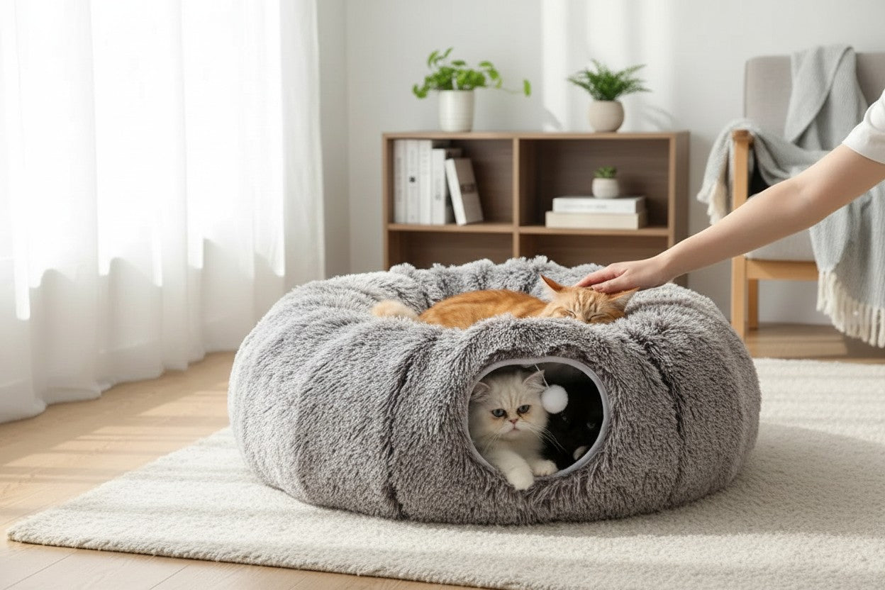 Donut Plush Cat Tunnel – Cozy, Washable Bed for Sleeping & Playing Kittens