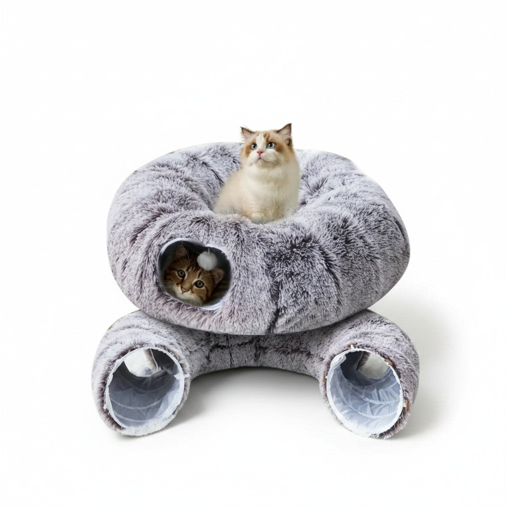 Donut Plush Cat Tunnel – Cozy, Washable Bed for Sleeping & Playing Kittens